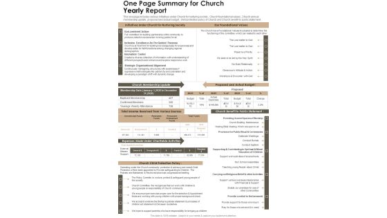 One Page Summary For Church Yearly Report One Pager Documents