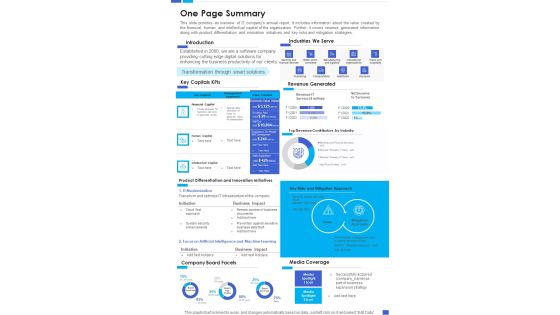 One Page Summary Template 162 One Pager Documents