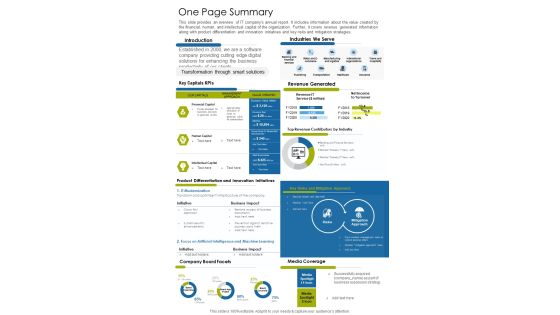 One Page Summary Template 56 One Pager Documents