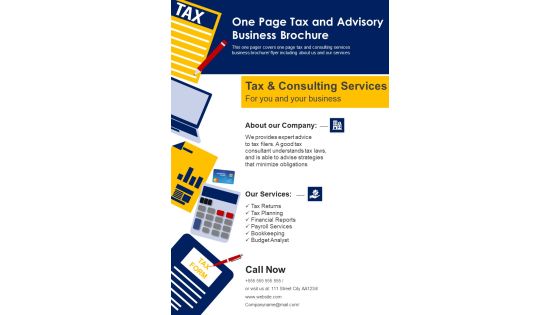 One Page Tax And Advisory Business Brochure PDF Document PPT Template One Page Tax And Advisory Business Brochure PDF Document PPT Template