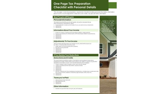 One Page Tax Preparation Checklist With Personal Details PDF Document PPT Template One Page Tax Preparation Checklist With Personal Details PDF Document PPT Template