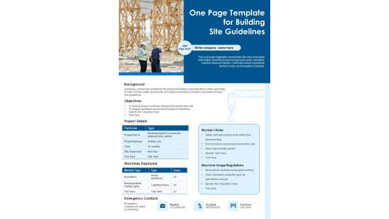 One Page Template For Building Site Guidelines PDF Document PPT Template One Page Template For Building Site Guidelines PDF Document PPT Template