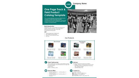 One Page Track And Field Product Catalog Template PDF Document PPT Template One Page Track And Field Product Catalog Template PDF Document PPT Template