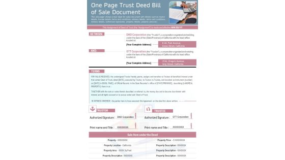 One Page Trust Deed Bill Of Sale Document PDF Document PPT Template One Page Trust Deed Bill Of Sale Document PDF Document PPT Template