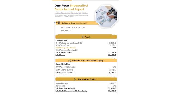 One Page Undeposited Funds Annual Report PDF Document PPT Template One Page Undeposited Funds Annual Report PDF Document PPT Template