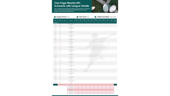 One Page Weekly NFL Schedule With League Details PDF Document PPT Template