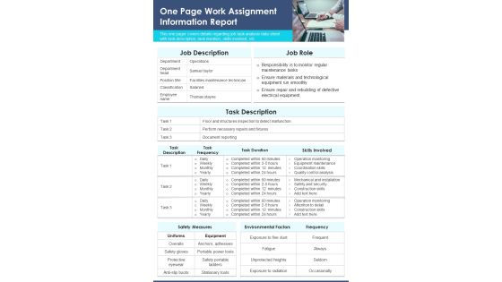 One Page Work Assignment Information Report PDF Document PPT Template One Page Work Assignment Information Report PDF Document PPT Template