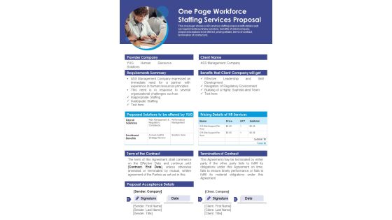 One Page Workforce Staffing Services Proposal PDF Document PPT Template One Page Workforce Staffing Services Proposal PDF Document PPT Template