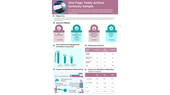 One Page Yearly Actions Summary Sample PDF Document PPT Template One Page Yearly Actions Summary Sample PDF Document PPT Template