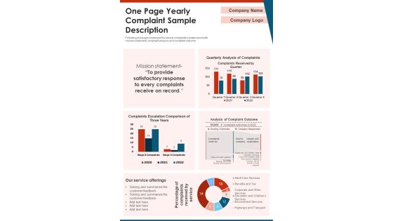 One Page Yearly Complaint Sample Description PDF Document PPT Template One Page Yearly Complaint Sample Description PDF Document PPT Template