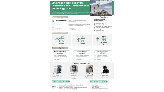 One Page Yearly Report For Information And Communication Technology Firm PDF Document PPT Template