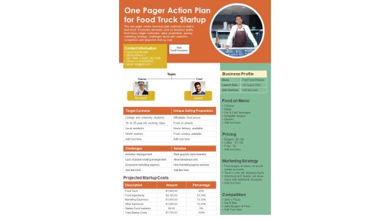 One Pager Action Plan For Food Truck Startup PDF Document PPT Template One Pager Action Plan For Food Truck Startup PDF Document PPT Template