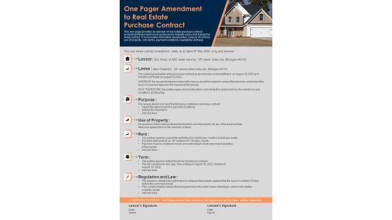 One Pager Amendment To Real Estate Purchase Contract PDF Document PPT Template One Pager Amendment To Real Estate Purchase Contract PDF Document PPT Template