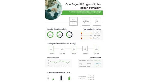 One Pager BI Progress Status Report Summary PDF Document PPT Template One Pager BI Progress Status Report Summary PDF Document PPT Template