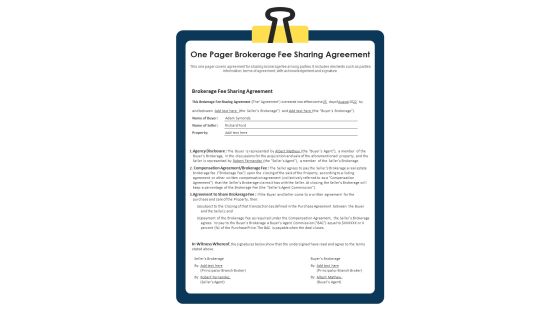 One Pager Brokerage Fee Sharing Agreement PDF Document PPT Template One Pager Brokerage Fee Sharing Agreement PDF Document PPT Template