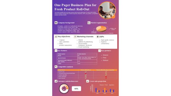 One Pager Business Plan For Fresh Product Roll Out PDF Document PPT Template One Pager Business Plan For Fresh Product Roll Out PDF Document PPT Template