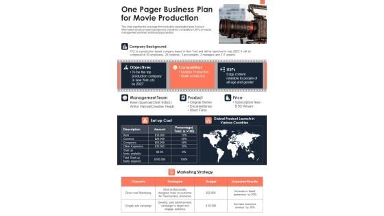 One Pager Business Plan For Movie Production PDF Document PPT Template One Pager Business Plan For Movie Production PDF Document PPT Template