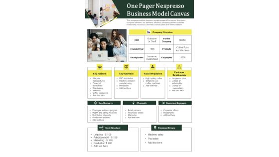 One Pager Business Plan For Nespresso Company PDF Document PPT Template One Pager Business Plan For Nespresso Company PDF Document PPT Template