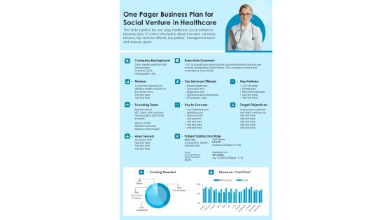 One Pager Business Plan For Social Venture In Healthcare PDF Document PPT Template One Pager Business Plan For Social Venture In Healthcare PDF Document PPT Template