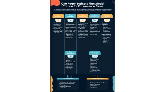 One Pager Business Plan Model PDF Document PPT Template
