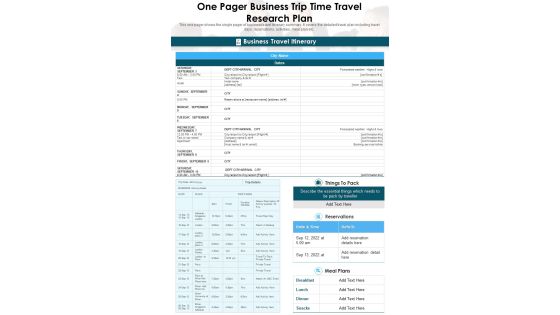 One Pager Business Trip Time Travel Research Plan PDF Document PPT Template One Pager Business Trip Time Travel Research Plan PDF Document PPT Template