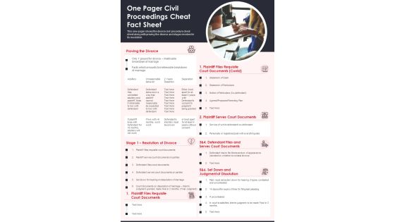 One Pager Civil Proceedings Cheat Fact Sheet PDF Document PPT Template