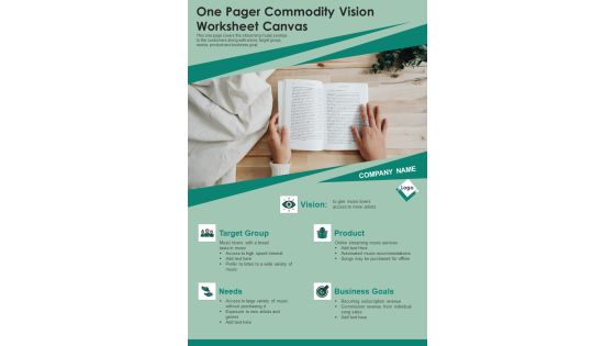 One Pager Commodity Vision Worksheet Canvas PDF Document PPT Template One Pager Commodity Vision Worksheet Canvas PDF Document PPT Template