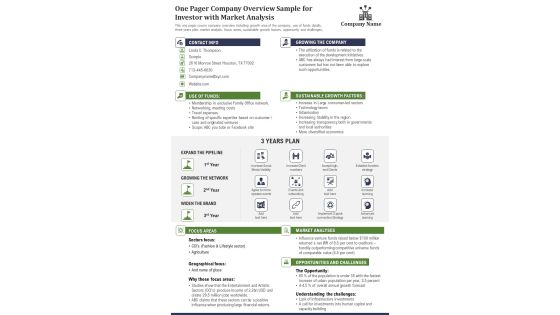 One Pager Company Overview Sample For Investor With Market Analysis PDF Document PPT Template One Pager Company Overview Sample For Investor With Market Analysis PDF Document PPT Template