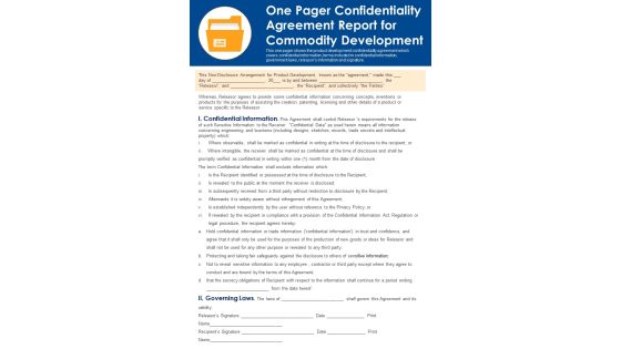 One Pager Confidentiality Agreement Report For Commodity Development PDF Document PPT Template One Pager Confidentiality Agreement Report For Commodity Development PDF Document PPT Template