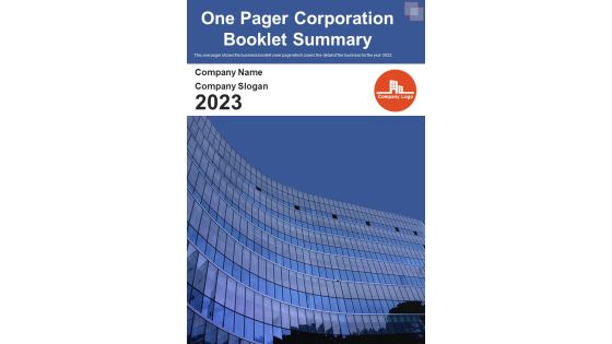 One Pager Corporation Booklet Summary PDF Document PPT Template One Pager Corporation Booklet Summary PDF Document PPT Template