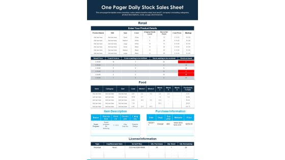One Pager Daily Stock Sales Sheet PDF Document PPT Template One Pager Daily Stock Sales Sheet PDF Document PPT Template