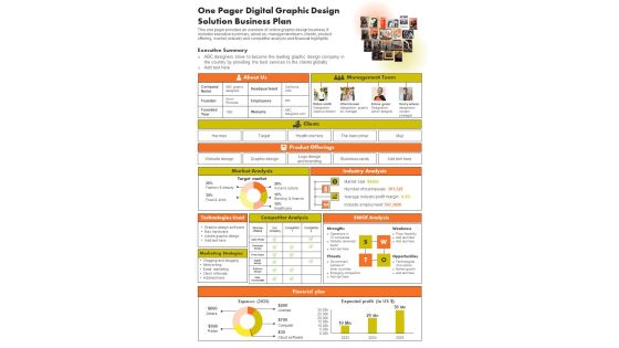 One Pager Digital Graphic Design Solution Business Plan PDF Document PPT Template One Pager Digital Graphic Design Solution Business Plan PDF Document PPT Template