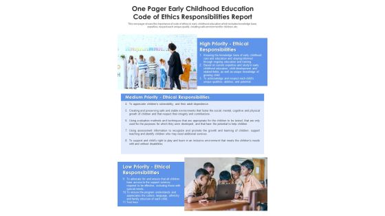 One Pager Early Childhood Education Code Of Ethics Responsibilities Report PDF Document PPT Template One Pager Early Childhood Education Code Of Ethics Responsibilities Report PDF Document PPT Template