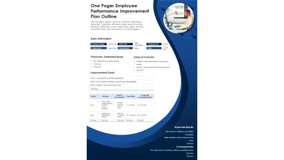 One Pager Employee Performance Improvement Plan Outline PDF Document PPT Template One Pager Employee Performance Improvement Plan Outline PDF Document PPT Template