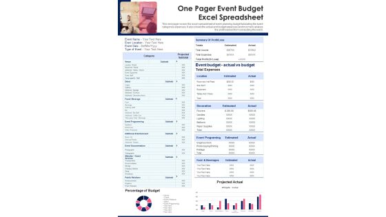 One Pager Event Budget Excel Spreadsheet PDF Document PPT Template One Pager Event Budget Excel Spreadsheet PDF Document PPT Template
