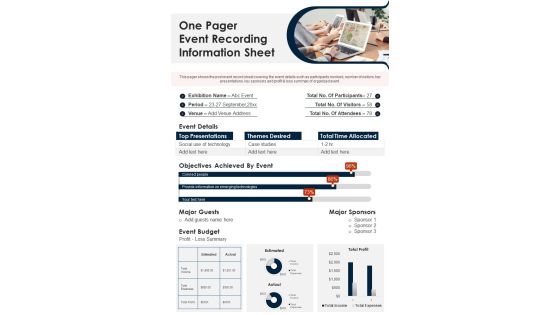 One Pager Event Recording Information Sheet PDF Document PPT Template One Pager Event Recording Information Sheet PDF Document PPT Template