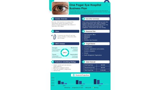 One Pager Eye Hospital Business Plan PDF Document PPT Template