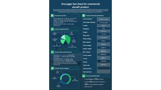 One Pager Fact Sheet For Commercial Aircraft Product PDF Document PPT Template One Pager Fact Sheet For Commercial Aircraft Product PDF Document PPT Template