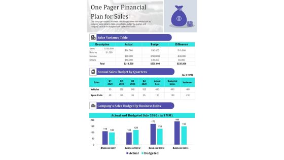 One Pager Financial Plan For Sales PDF Document PPT Template One Pager Financial Plan For Sales PDF Document PPT Template