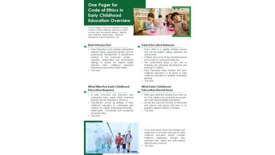One Pager For Code Of Ethics In Early Childhood Education Overview PDF Document PPT Template One Pager For Code Of Ethics In Early Childhood Education Overview PDF Document PPT Template