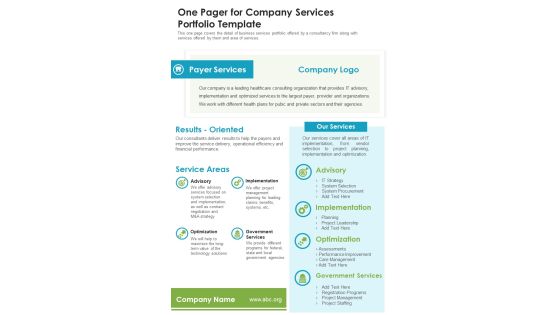 One Pager For Company Services Portfolio Template PDF Document PPT Template One Pager For Company Services Portfolio Template PDF Document PPT Template