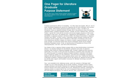 One Pager For Literature Graduate Purpose Statement PDF Document PPT Template One Pager For Literature Graduate Purpose Statement PDF Document PPT Template
