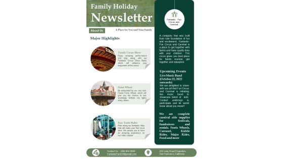 One Pager Funfair Family Break Newsletter PDF Document PPT Template One Pager Funfair Family Break Newsletter PDF Document PPT Template