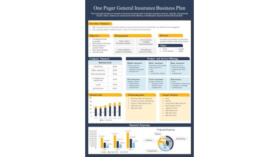 One Pager General Insurance Business Plan PDF Document PPT Template One Pager General Insurance Business Plan PDF Document PPT Template