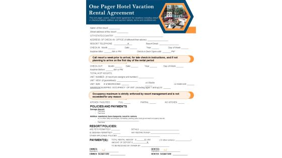 One Pager Hotel Vacation Rental Agreement PDF Document PPT Template One Pager Hotel Vacation Rental Agreement PDF Document PPT Template