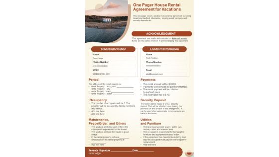 One Pager House Rental Agreement For Vacations PDF Document PPT Template One Pager House Rental Agreement For Vacations PDF Document PPT Template