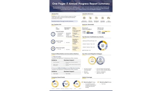 One Pager IT Annual Progress Report Summary PDF Document PPT Template One Pager IT Annual Progress Report Summary PDF Document PPT Template