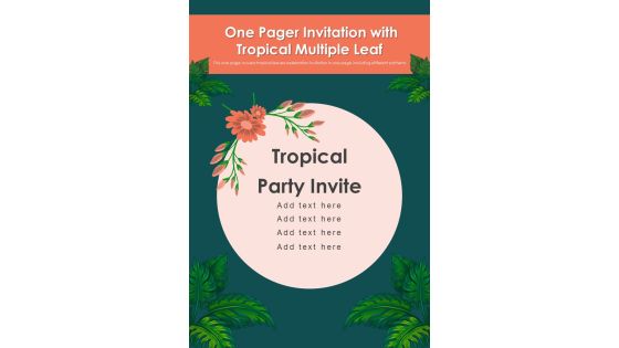 One Pager Invitation With Tropical Multiple Leaf PDF Document PPT Template One Pager Invitation With Tropical Multiple Leaf PDF Document PPT Template