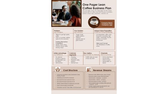 One Pager Lean Coffee Business Plan PDF Document PPT Template One Pager Lean Coffee Business Plan PDF Document PPT Template