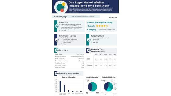 One Pager Market Inflation Indexed Bond Fund Fact Sheet PDF Document PPT Template